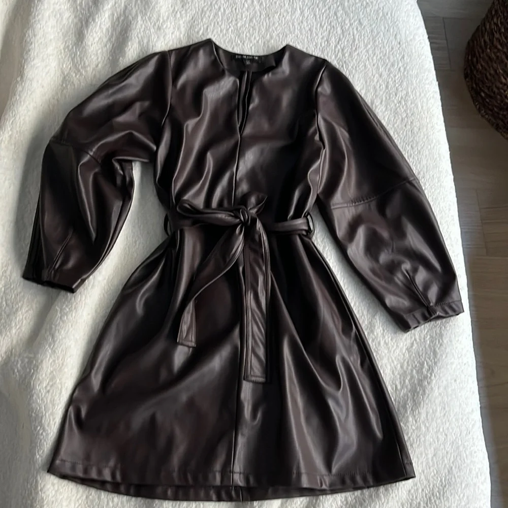 Brown vegan leather dress - Picture 2 of 2